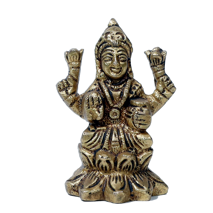 Brass Murti Goddess Lakshmi Ji Is Sitting On Stool - 2.5 × 2 Inches | 2 × 1 Inches | For Pooja Temple | Home Decor And Gifts
