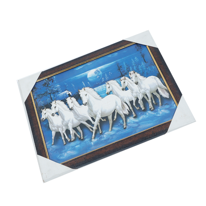 7 Running Vastu Shastr White Horse Photo Frame - 13 × 10 Inches | For Home Decor And Gifts