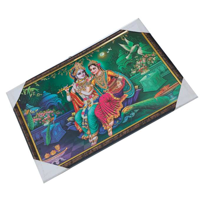 Goddess Radha And Lord Krishan Photo Frame - 20 × 13 Inches | For Pooja Temple | Home Decor And Gifts