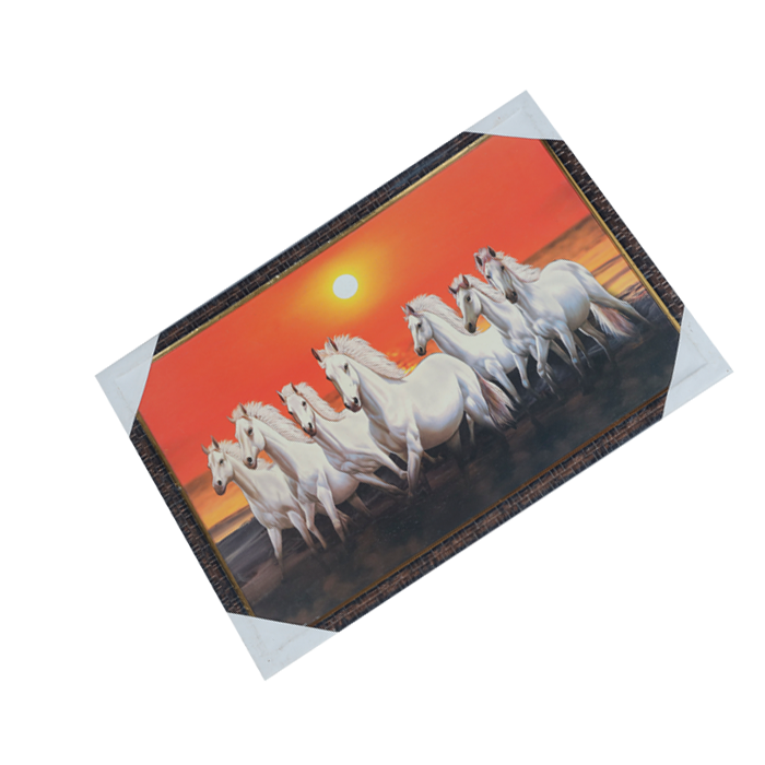 7 Running Vastu Shastr White Horse Photo Frame - 19 × 13 Inches | For Home Decor And Gifts