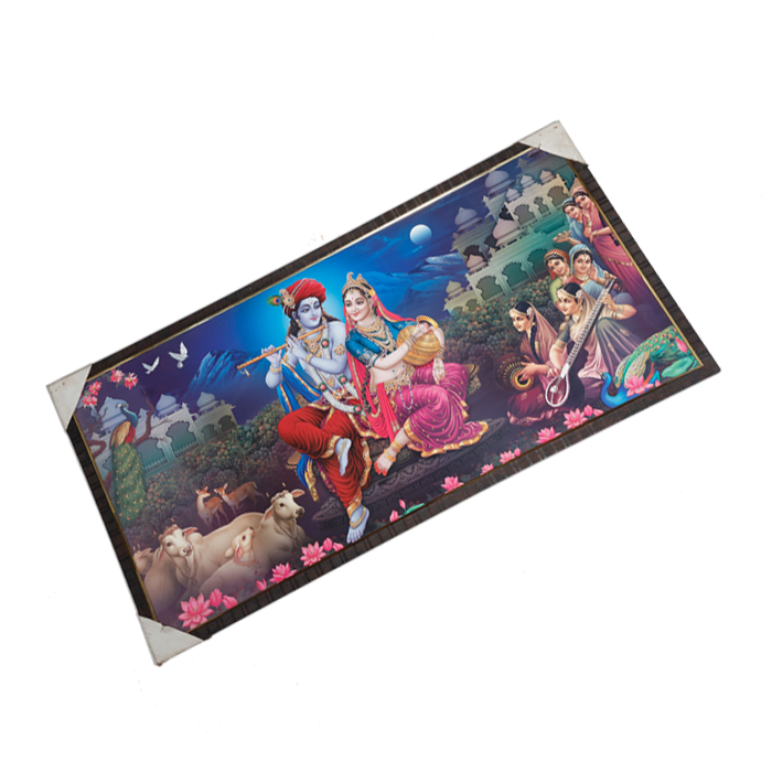 Lord Krishna And Goddess Radha With Gopis Photo Frame - 20 × 40 Inches | For Pooja Temple | Home Decor And Gifts