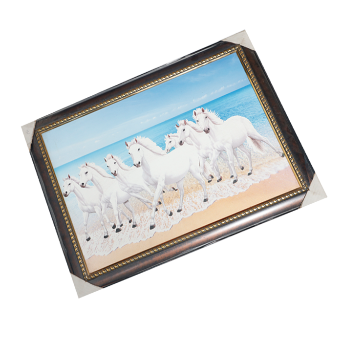 7 Running Vastu Shastr White Horse Photo Frame - 31 × 23 Inches | For Home Decor And Gifts