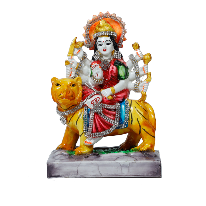 Goddess Durga Devi Sitting on a Lion | Marble Dust Murti Idol - 7 × 5 Inches | For Pooja Temple And Home Decor