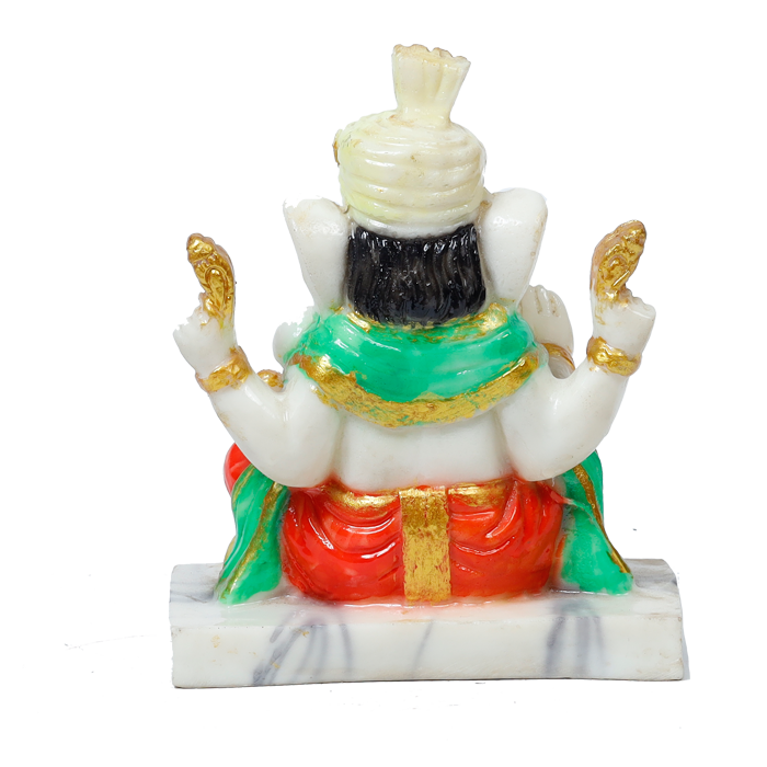 Lord Ganesha Is Sitting On The Stool | Marble Dust Murti Idol - 8 × 6 Inches | For Pooja Temple And Home Decor