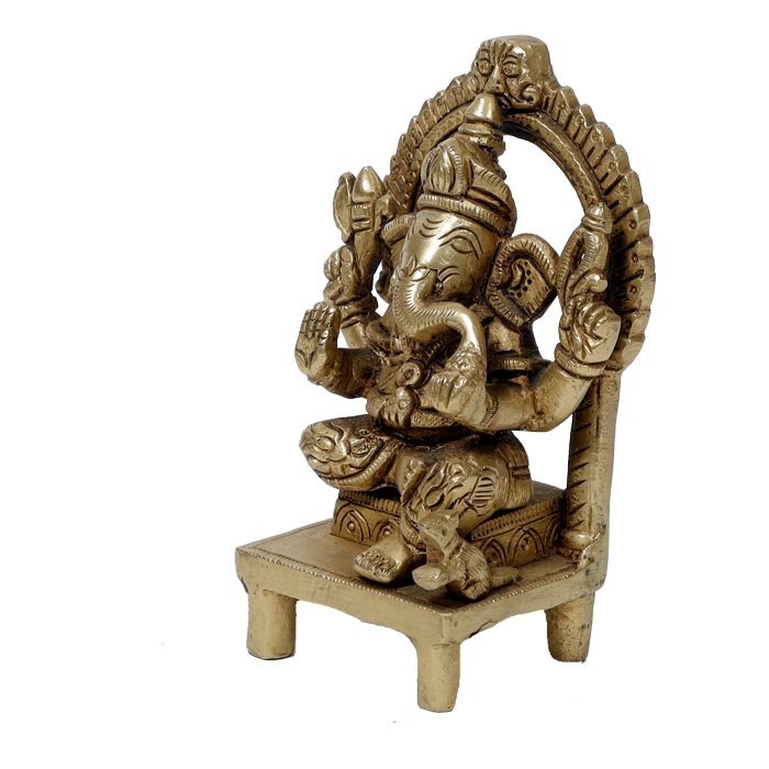 Brass Murti Lord Ganesha Is Sitting On Throne- 4.5 × 2.5 Inches | For Pooja Temple | Home Decor And Gifts