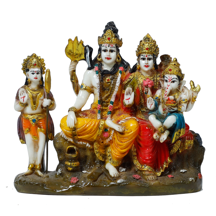 Lord Shiva And Parvati Family Marble Dust Murti Idol - 8 × 7 Inches | For Pooja Temple And Home Decor