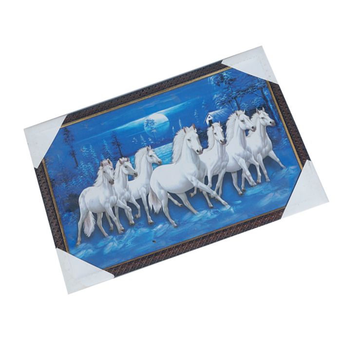 7 Running Vastu Shastr White Horse Photo Frame - 19 × 13 Inches | For Home Decor And Gifts