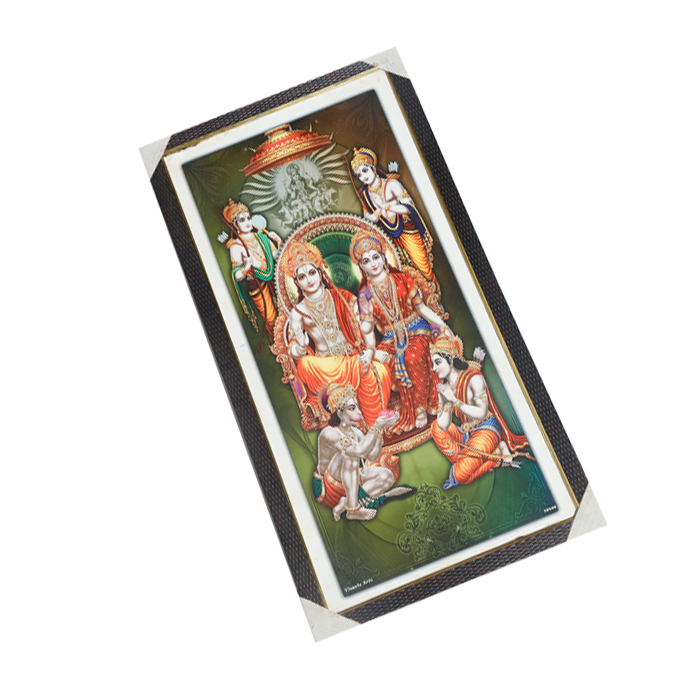 Lord Ram Darbar With Ram, Laxman, Sita And Hanuman Photo Frame - 25 × 13 Inches | For Pooja Temple | Home Decor And GIfts