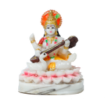 Saraswati Ji Is Sitting On Lotus Flower Marble Dust Murti Idol - 4 × 3Inches | For Pooja Temple And Home Decor -