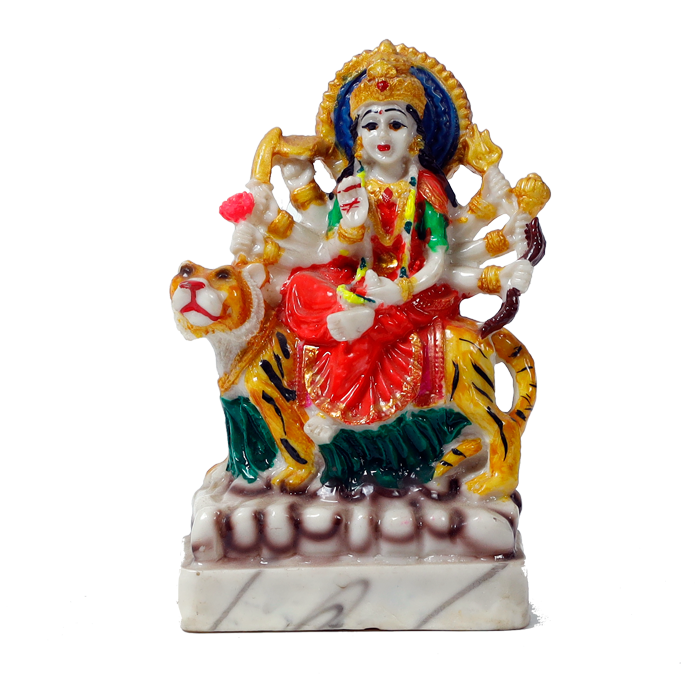 Durga Mata Sitting on Lion | Marble Dust Murti Idol - 5 x 3 Inches | For Pooja Temple And Home Decor