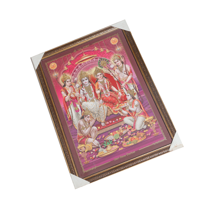Lord Ram Darbar With Ram, Laxman, Sita And Hanuman Photo Frame - 30 × 23 Inches | For Pooja Temple | Home Decor And GIfts