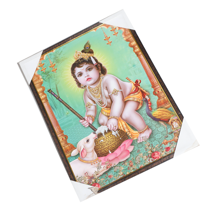 Lord Bal Gopal Krishna Photo Frame - 25 × 19 Inches | For Pooja Temple | Home Decor And Gifts