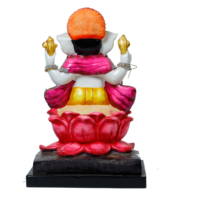 Lord Ganesha Is Sitting On The Throne Marble Dust Murti Idol - 11 × 8 Inches | For Pooja Temple And Home Decor