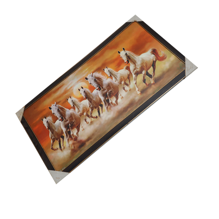 7 Running Vastu Shastr White Horse Photo Frame - 26 × 14 Inches | For Home Decor And Gifts
