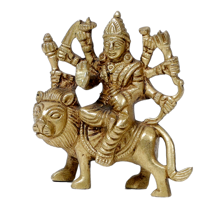 Brass Murti 2 No. Goddess Durga Mata Is Sitting On Lion - 3.5 × 3.5 Inches | For Pooja Temple | Home Decor And Gifts