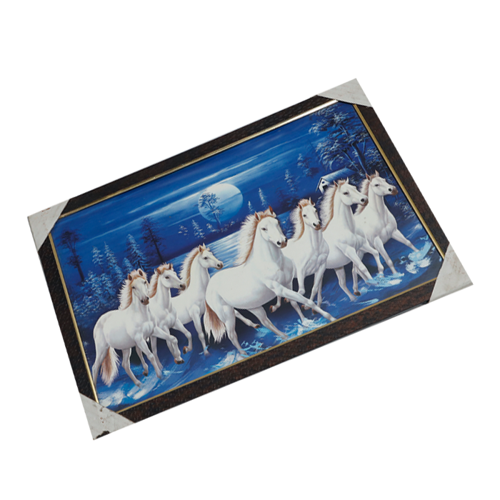 7 Running Vastu Shastr White Horse Photo Frame - 20 × 13 Inches | For Home Decor And Gifts