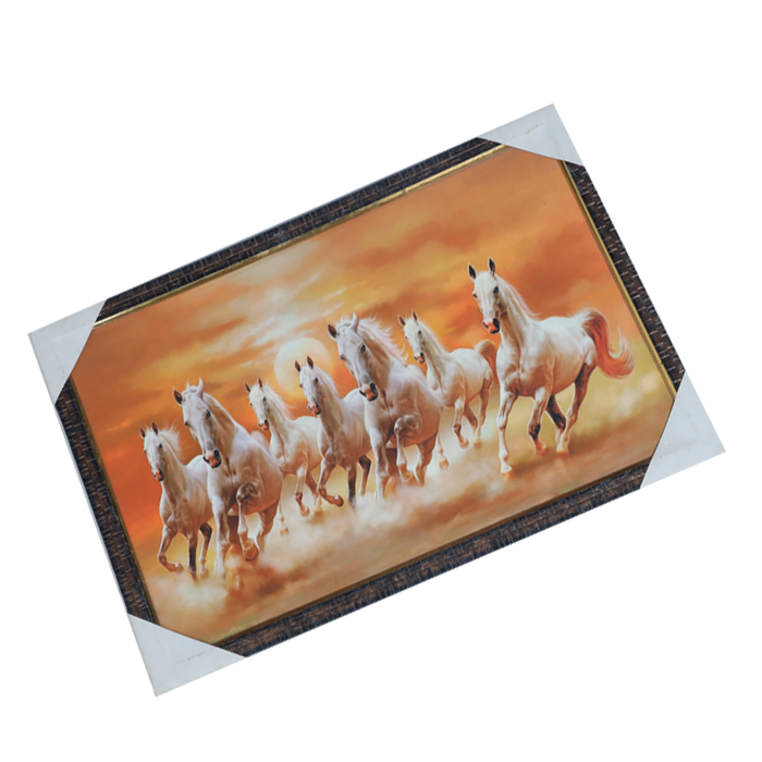7 Running Vastu Shastr White Horse Photo Frame - 19 × 13 Inches | For Home Decor And Gifts