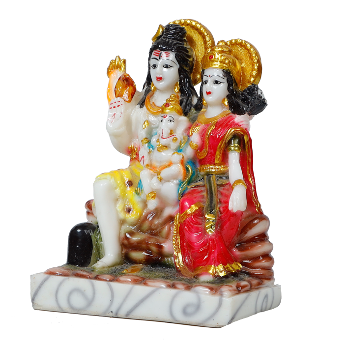 Lord Shiva Family Sitting on The Throne Marble Dust Murti Idol - 8 × 7Inches | For Pooja Temple And Home Decor
