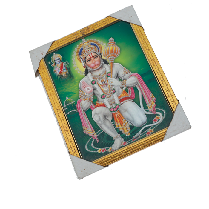 Lord Hanuman Sitting Posture Photo Frame - 12 × 10 Inches | For Pooja Temple | Home Decor And Gifts