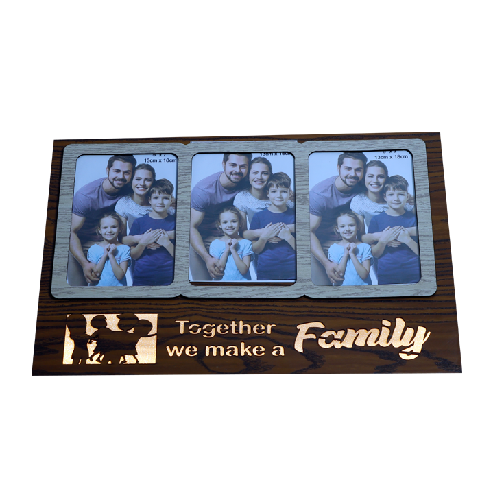 Family Wooden Photo Frame with 3 Photo - 19 × 10 Inches | For Home Decor And Gifts