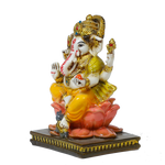 Lord Ganesha Is Sitting On The Throne Marble Dust Murti Idol - 6 × 4 Inches | For Pooja Temple And Home Decor