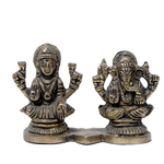 Brass Murti Goddess Lakshmi And Lord Ganesha Is Sitting On Stool - 2 × 3 Inches | 2.5 × 3 Inches | For Pooja Temple | Home Decor And Gifts
