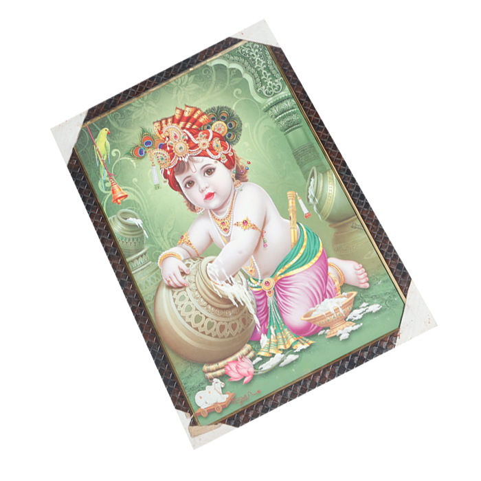 Lord Bal Gopal Krishna Photo Frame - 10× 19 Inches | For Pooja Temple | Home Decor And Gifts