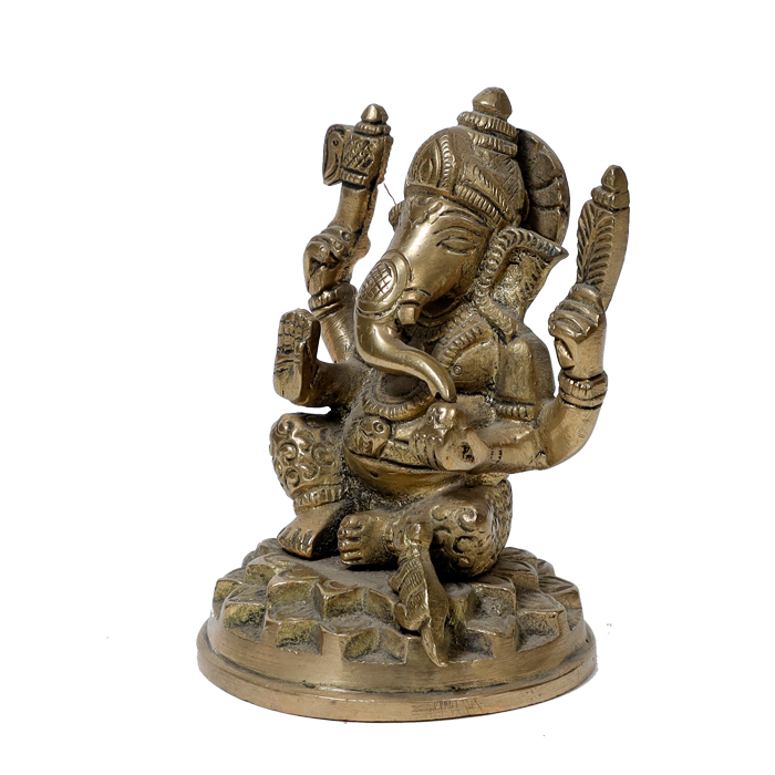 Brass Murti Lord Ganesha Is Sitting On Lotus Flower - 3.8 × 3 Inches | For Pooja Temple | Home Decor And Gifts