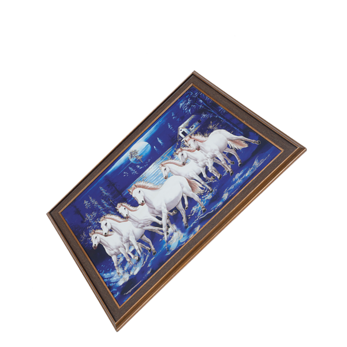 7 Running Vastu Shastr White Horse Photo Frame - 14 × 20 Inches | For Home Decor And Gifts