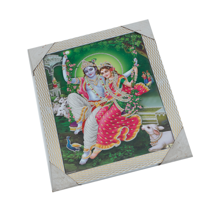 Goddess Radha And Lord Krishan Are Swinging Together Photo Frame - 9 × 13 Inches | For Pooja Temple | Home Decor And Gifts