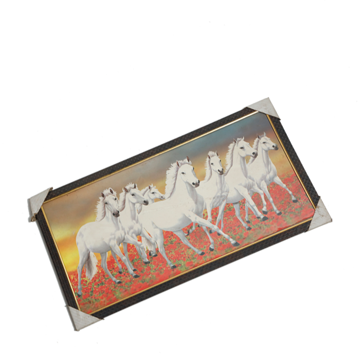 7 Running Vastu Shastr White Horse Photo Frame - 26 × 14 Inches | For Home Decor And Gifts