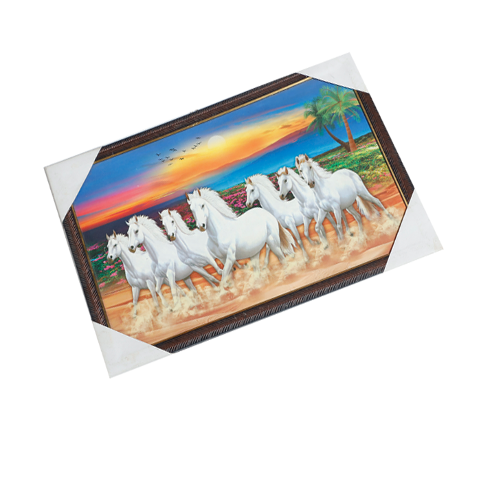 7 Running Vastu Shastr White Horse Photo Frame - 13 × 19 Inches | For Home Decor And Gifts