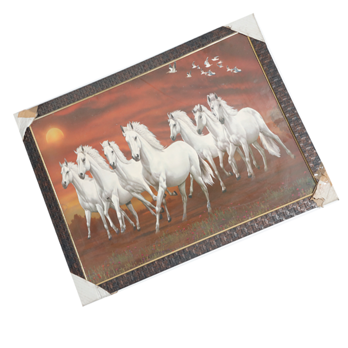7 Running Vastu Shastr White Horse Photo Frame - 26 × 20 Inches | For Home Decor And Gifts