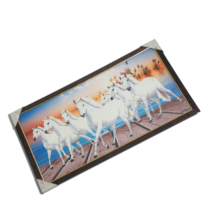 7 Running Vastu Shastr White Horse Photo Frame - 26 × 14 Inches | For Home Decor And Gifts