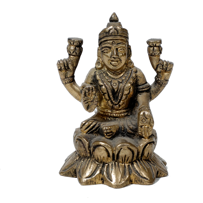 Brass Murti Goddess Lakshmi Ji Is Sitting On Lotus Flower - 3 × 2.7 Inches | For Pooja Temple | Home Decor And Gifts