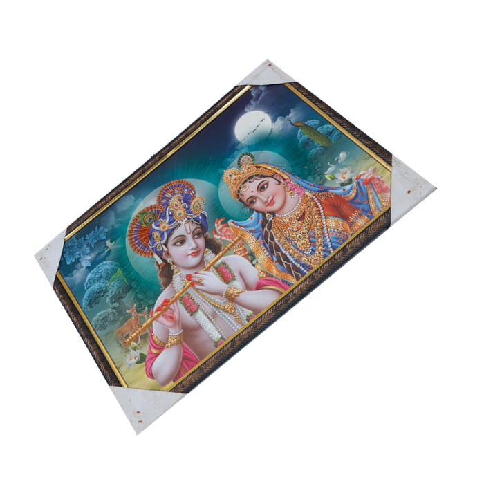 Goddess Radha And Lord Krishan Photo Frame - 20 × 13 Inches | For Pooja Temple | Home Decor And Gifts