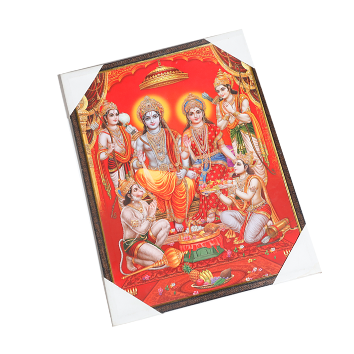 Lord Ram Darbar With Ram, Laxman, Sita And Hanuman Photo Frame - 25 × 20 Inches | For Pooja Temple | Home Decor And GIfts