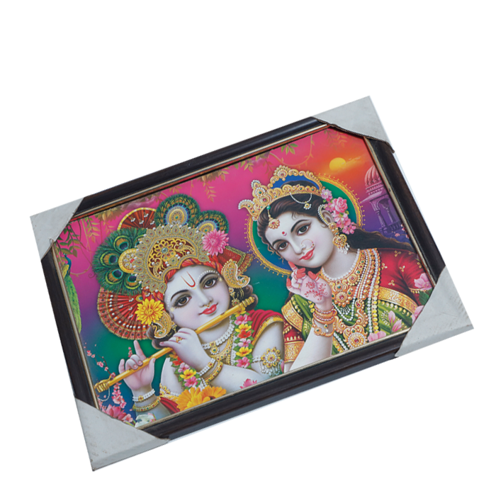Goddess Radha And Lord Krishan Photo Frame - 9 x 13 Inches | For Pooja Temple | Home Decor And Gifts