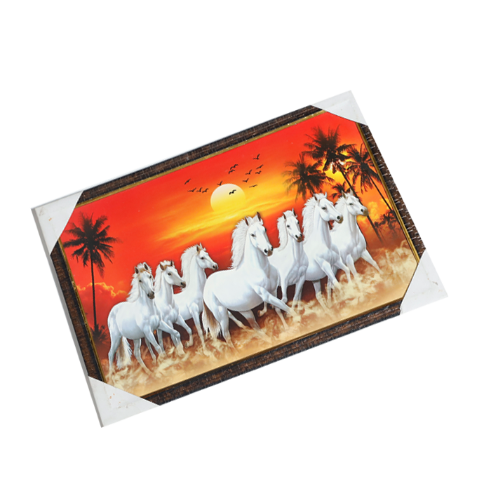 7 Running Vastu Shastr White Horse Photo Frame - 13 × 19 Inches | For Home Decor And Gifts