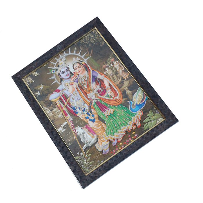 Lord Krishan And Goddess Radha Photo Frame - 13 × 10 Inches | For Pooja Temple | Home Decor And Gifts
