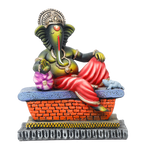 Lord Ganesha Is Sitting On The Throne Terracotta Clay Murti Idol - 7 × 4 Inches | For Pooja Temple And Home Decor