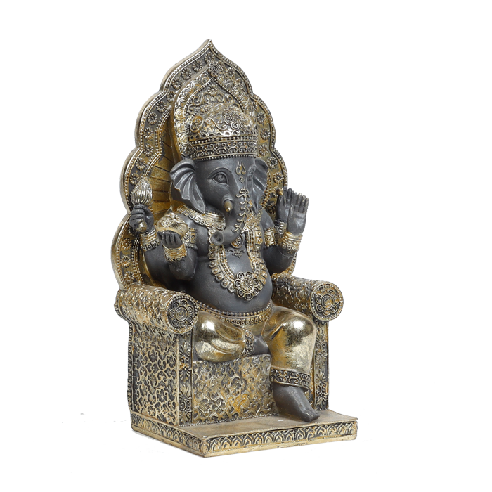 Lord Ganesha Is Sitting On The Throne Terracotta Clay Murti Idol - 10 × 5 Inches | For Pooja Temple And Home Decor
