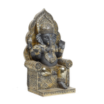 Lord Ganesha Is Sitting On The Throne Terracotta Clay Murti Idol - 10 × 5 Inches | For Pooja Temple And Home Decor