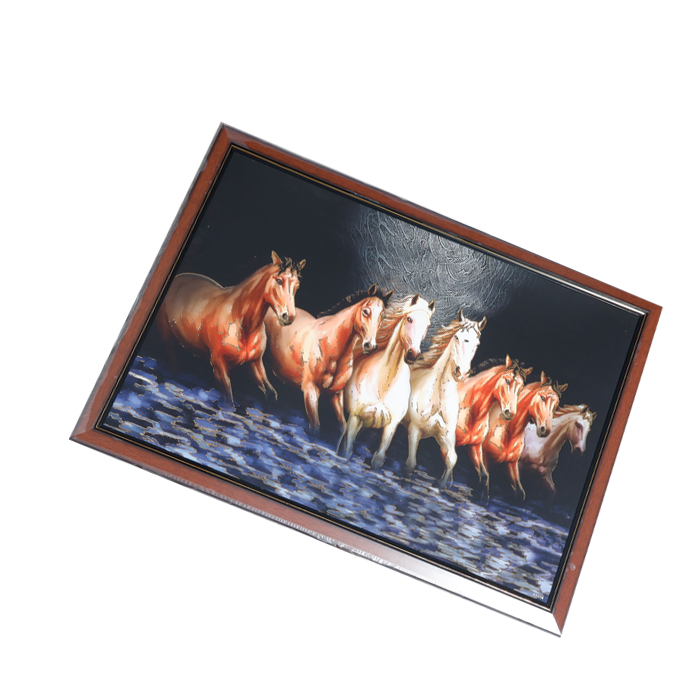 7 Running Vastu Shastr Brown And White Horse Photo Frame - 22 × 30 Inches | For Home Decor And Gifts