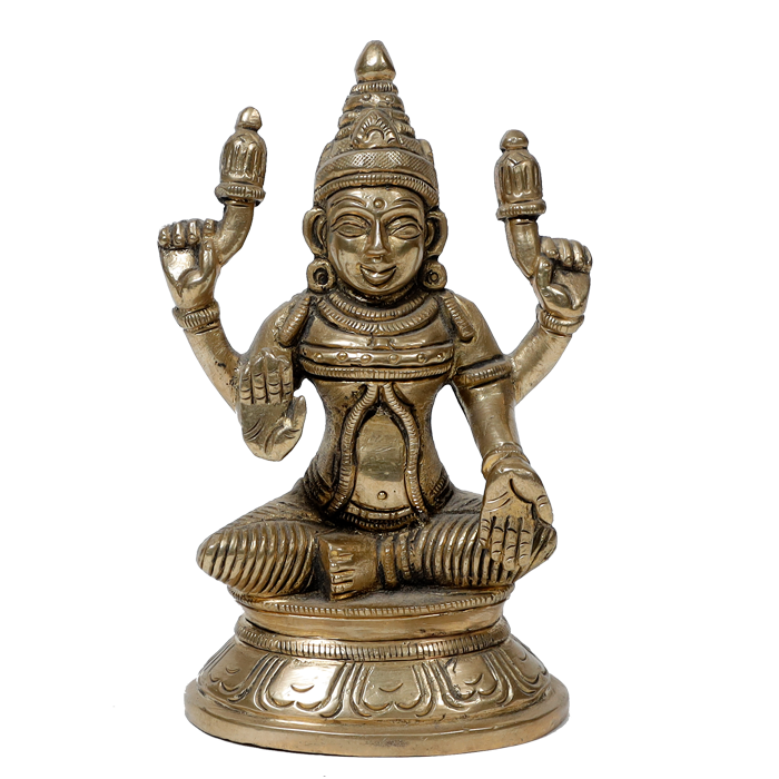 Brass Murti Goddess Lakshmi Ji Is Sitting On Lotus Flower - 4.5 × 3.5 Inches | For Pooja Temple | Home Decor And Gifts
