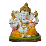 Lord Ganesha Is Sitting On The Throne Marble Dust Murti Idol - 8 × 7 Inches | For Pooja Temple And Home Decor