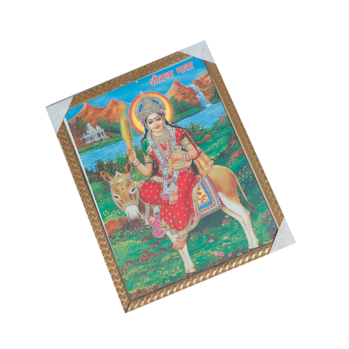 Goddess Sheetala Mata Is Sitting On Donkey Photo Frame - 17 × 13 Inches | For Pooja Temple | Home Decor And Gifts