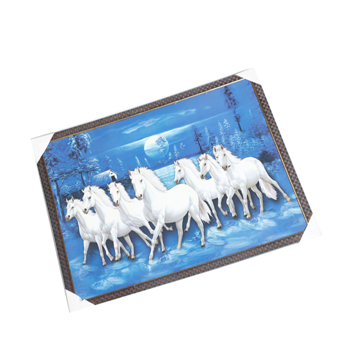 7 Running Vastu Shastr White Horse Photo Frame - 22 × 30 Inches | For Home Decor And Gifts
