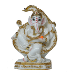 Lord Ganesha Is Sitting On A Betel Leaf Marble Dust Murti Idol - 9 × 5 Inches | For Pooja Temple And Home Decor