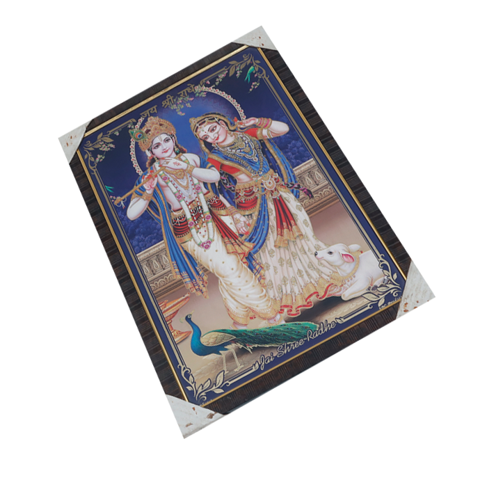 Lord Krishan And Goddess Radha Photo Frame - 20 × 13 Inches | For Pooja Temple | Home Decor And Gifts